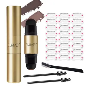Elaimei Eyebrow Stamp Stencil Kit, Dual-Color Eyebrow Stamp Pomade with 24 Eyebrow Stencils, Waterproof and Long Lasting