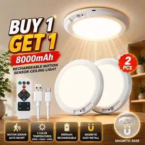 Buy 1 Get 1 FREE – 8000mAh LED Motion Sensor Ceiling Light, Battery Operated Wireless Ceiling Lamp with Remote for Closet, Pantry & Bathroom