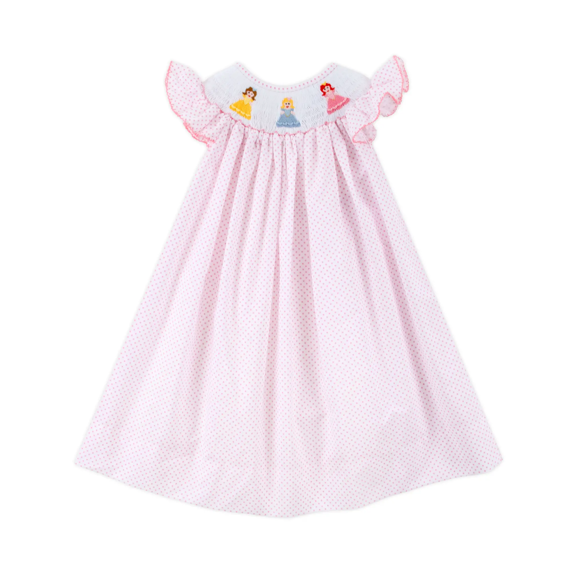 Pink Princess Smocked Bishop Dress - Beautiful Girls Polka Dot Outfit
