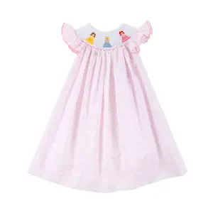 Pretty Princess Pink Dot Smocked Bishop Dress