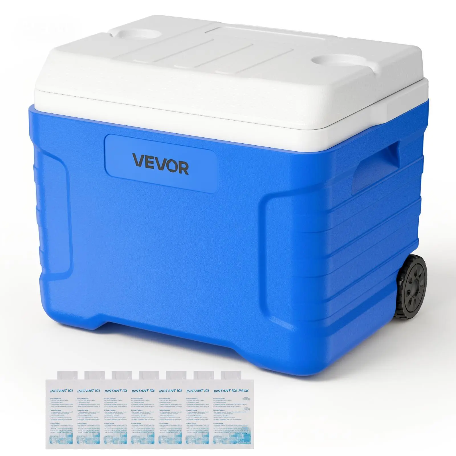 VEVOR 45QT Portable Rolling Hard Cooler with Wheels, Leak-Resistant Heat Insulating Coolbox, 48-Hour Ice Retention, Lightweight Durable Coolers & Cool Bags, Heavy Duty Protection for Campfire-BBQ Party, Food & Beverage#BackToSchool