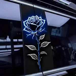 2-Piece NNMM Auto B-pillar Sticker, Universal Car Sticker - Blue Glitter Rose Pattern, Waterproof Self-Adhesive Scratch Protection Film, Suitable for Cars, Trucks - DIY Car Stickers, Car Protection Accessories, Decal For Cars