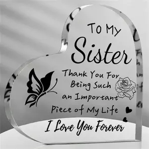 Long Distance Friendship Gifts for Bestie, Acrylic Heart Decor for Women, Going Away Gift for Friend, Female Floral Friendship Keepsake, Acrylic Desktop Decoration