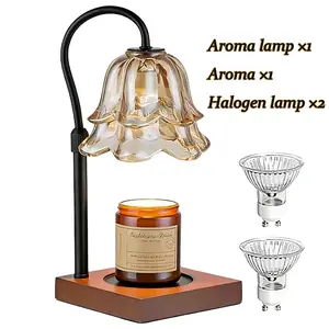 Safe Flameless Candle Warmer Lamp – Gold Floral Design with Timer & Height Adjustable Base for Continuous Scent & Home Decoration