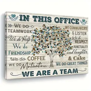 2D Flat In This Office We Are a Team Motivational Wall Art - Wood Framed Canvas Print with Inspirational Quotes, Rustic Home & Office Decor for Living Room, Bedroom, Dining Room - Perfect Christmas Gift for Workplace & Teamwork, Artistic Craftsmanship