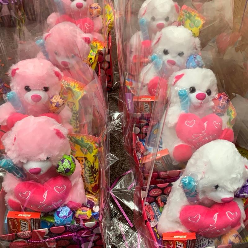 Sweetie Valentine's Day Basket with Plush Bear & Assorted Candy Treats Perfect for Holiday Gifting and Sweetheart Gifts Party Favors Assortment