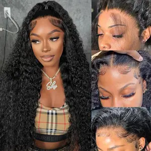 13x6 Deep Wave Lace Front Wigs Human Hair 180 Density Lace Front Wigs Human Hair for Women HD Transparent Lace Glueless Frontal Wigs Human Hair Pre Plucked Natural Color