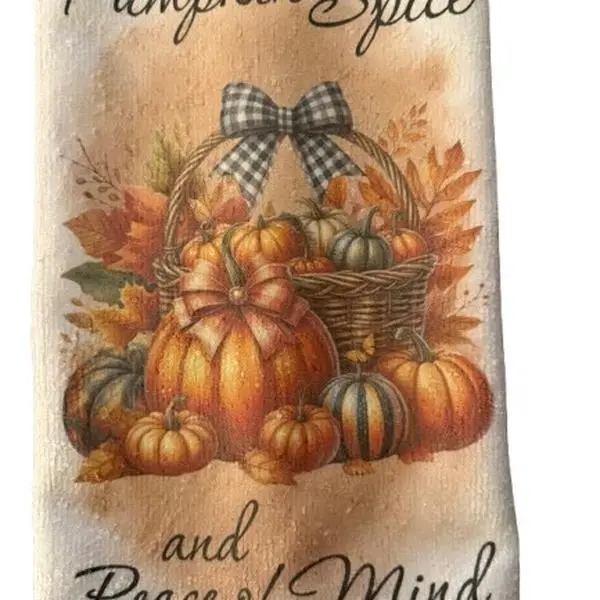 Sublimated Hand Towels with Pumpkin Spice and Peace of Mind Design for Fall Decor