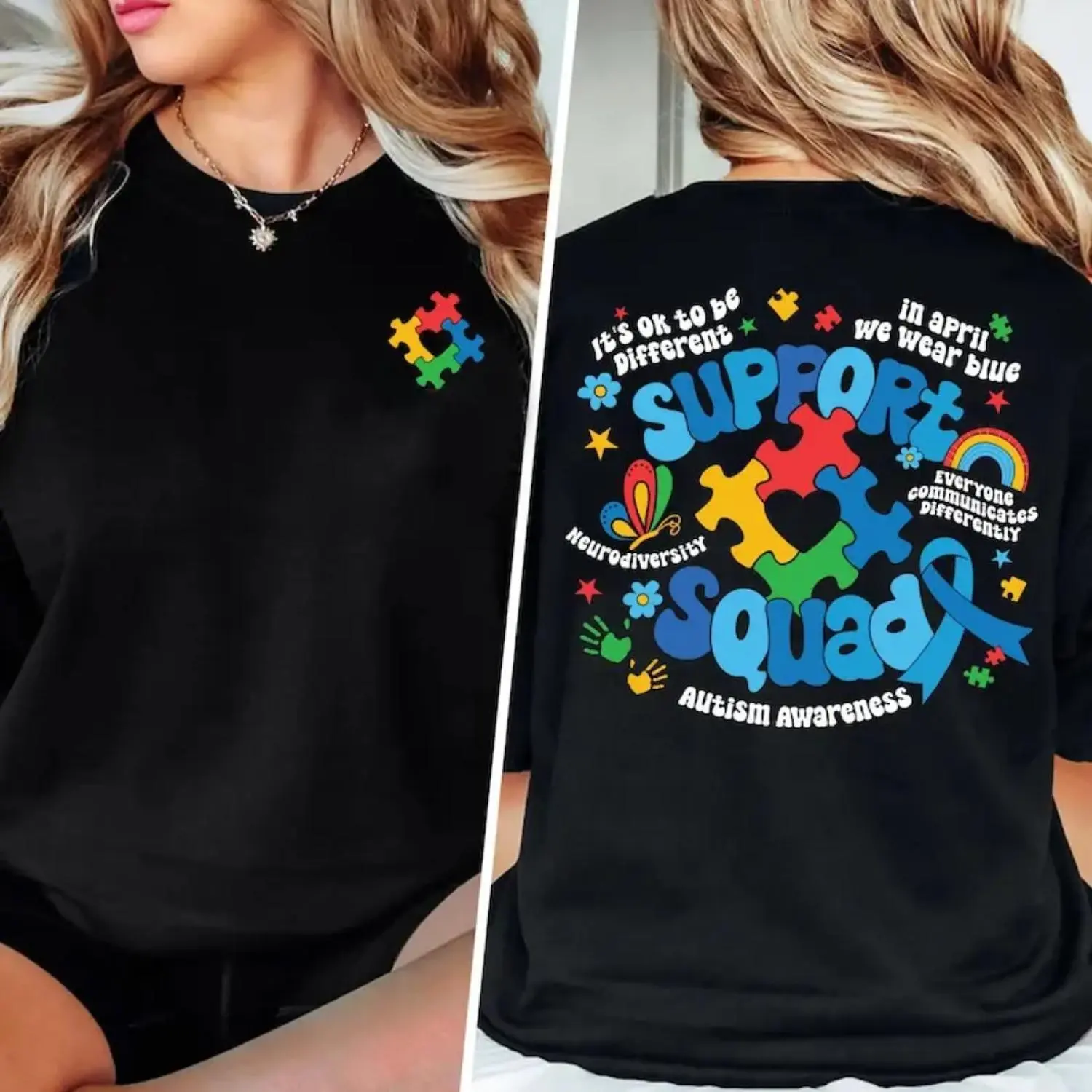Women's Graphic T-Shirt, Casual Round Neck Short-Sleeve Cotton Top, Autism Awareness & Neurodiversity Inclusion Apparel