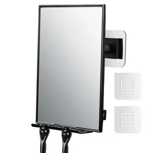 Shower Mirror for Shaving with 2 Replaceable Adhesive - Two Razor Holder, 360°Rotation Adjustable Shaving Mirror with a Squeegee, Bathroom Razor Holder(Not Fogless)