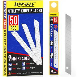 50Pcs 9mm Utility Knife Replacement Blades, Snap Off Blades for 9MM Universal Box Cutters (60°)