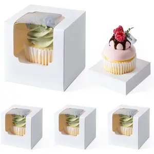 28 count Cupcake Boxes, Individual Cupcake Containers with Window,  Grade Cupcake Holders Carrier with Inserts, Stackable Deep Cake Box for Birthday Holiday Party Bakery Supplies (White)
