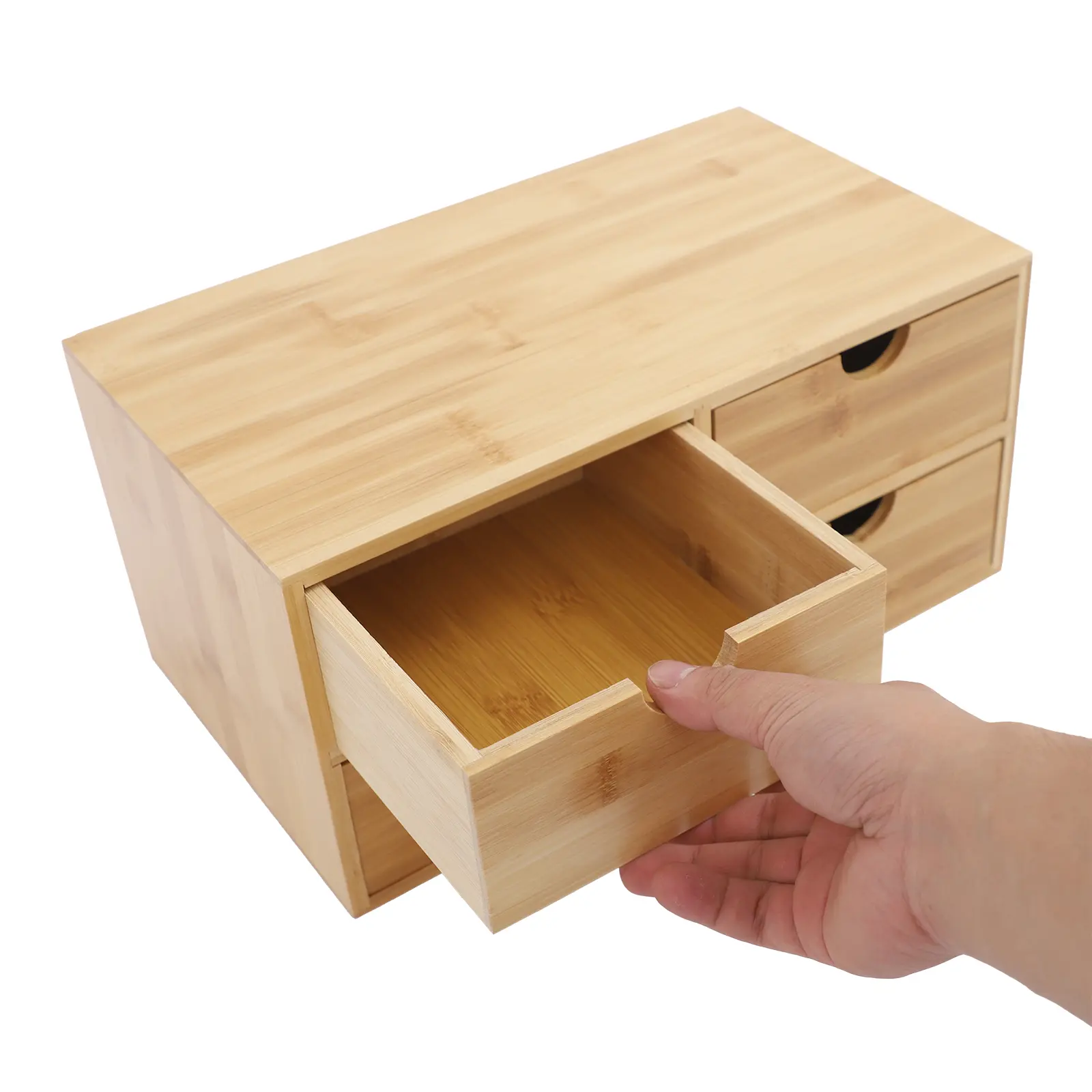 Minimalist Wooden Bamboo Desktop Organizer with 4 Drawers, Spray-Painted, Handcrafted Desktop Storage