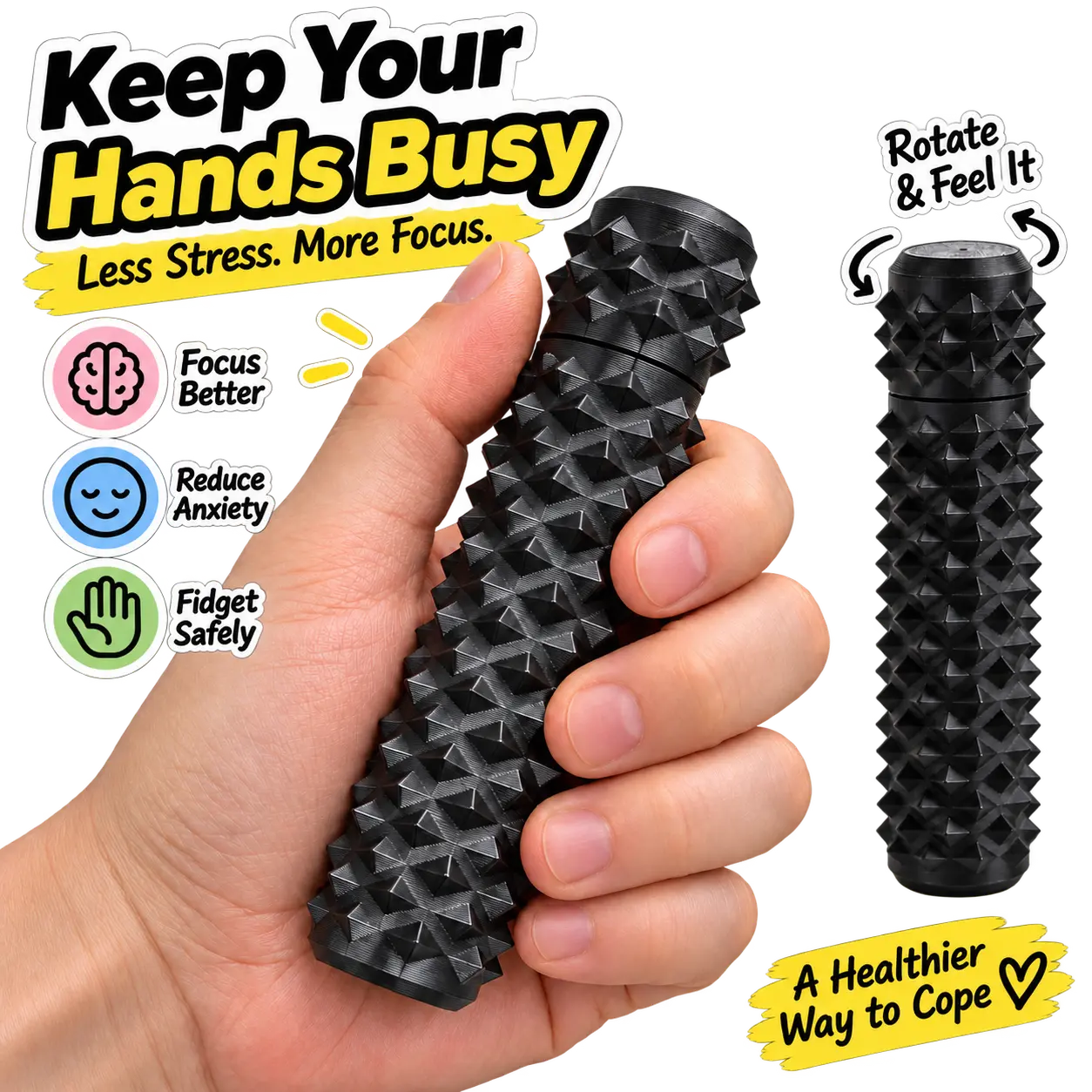 Unisex Plastic Pocket Spiky Fidget Stick - ADHD Sensory Hand Toy with Strong Tactile, Textured Feedback, Rotates Smoothly, Stress Relief for Work, Study, Everyday Relaxation