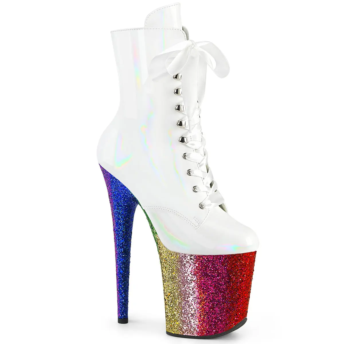 Pleaser Women's Flamingo-1020HG Lace-Up Platform Ankle Boots - 8in Height, Ribbon Laces, Glitter Sole, Zip Closure, Stylish All-Seasons Evening Fashion Shoes for Women