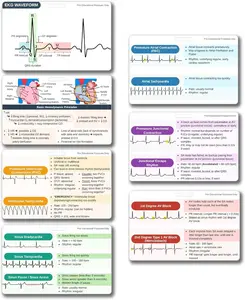 EKG Pocket Badge Cards  7 Double-Sided Nurse ECG Reference Sheets, Rhythm Interpretation Telemetry  Cardiac Reference  Accessories, Durable  Matte Cards (2.1" x 3.4")