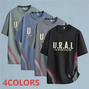 Men’s Gradient Ombre Letter Print Short-Sleeve T-Shirt – Versatile Streetwear for Everyday Wear, Commuting, and Casual Outings