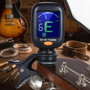 Clip-On Digital Tuner, Mini Portable Guitar Bass Violin Ukulele Tuner, High Sensitivity Universal Chromatic Tuner for Camping Dorm Outdoor Performance, Easy Storage Travel Tuner Tool
