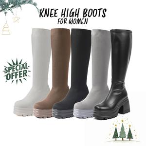 Womens Knee High Platform Boots Round Toe Chunky Heels Strech Pull On Party Outdoor Fashion Fall Long Tall Shoes