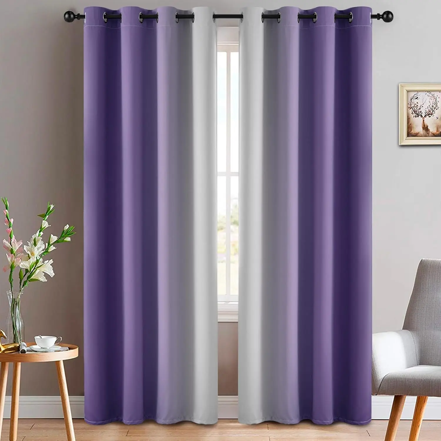 Curtains Lavender Purple and Greyish White for Living Room 84 | Room Darkening Curtains, Window Curtains for Bedroom,2 Panels,52Wx84L