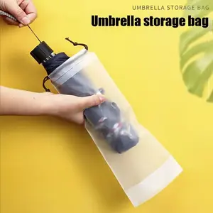 3pcs Waterproof Umbrella Storage Bag with Drawstring Closure, Semi-Transparent Durable Plastic Travel Organizer for Car & Outdoor Use, 5.11x12.99 Inch White, Travel Storage Solution | Cylindrical Storage Bag | Secure Storage