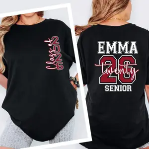 [Custom Name] Senior 2026 Bow T-Shirt - Class of 2026, Personalized Graduation Tee trendy top