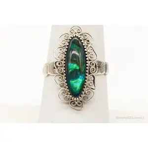 Vintage Native American Paua Abalone Shell Sterling Silver Ring - SZ 6.75