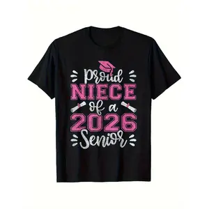 Proud Niece of a 2026 Senior Graduation T-Shirt - 100% Cotton 180gsm Black Casual Tee with Vibrant  & White Print, Comfortable Round Neck Short Sleeve, Sizes S-3XL - Perfect Gift for 2026 Graduates & Family Celebrations, Graduation Decorations