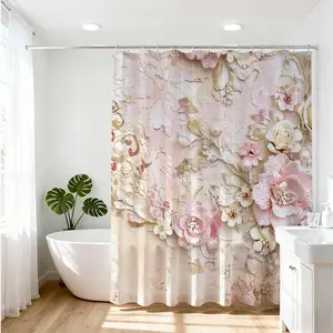 1 PC Elegant Floral Bath Curtain for Chic Home Refresh Bathroom Design Ideas Luxe Interior Inspiration Exquisite Bath Decor Upgrade Trendy Shower Curtain Style Stretching Across Bathtub Design Scenario