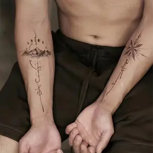 6 Large Herbal Tattoo Stickers, Including 1 Mountain Element and 5 Random Styles, Lasts 7-15 Days, Waterproof and Anti-Friction, Realistic Effect, Suitable for Those Who Don't Want Tattoo Pain