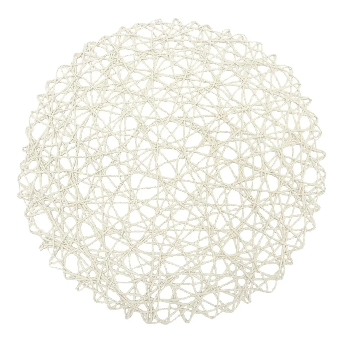 12-Pack White Handmade Natural Paper Fiber Woven Placemats, 15-in (38cm) Durable Heat-Resistant Heat Insulated Fashionable Round Mats, Kids Tableware Protection, Household Decor, Fits Most Dishes