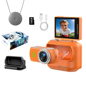 4K Action Camera Magnetic Kit with Neck Strap Detachable Live View Monitor First-Person Vlog Set Cap Magnetic Accessory for Outdoor Use 16GB Memory Card Included