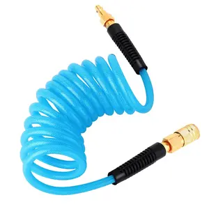 TAISHER 1/4" Reinforced Polyurethane Recoil Air Hose With 1/4”NPT Brass air coupler and Plug & Bend Restrictors