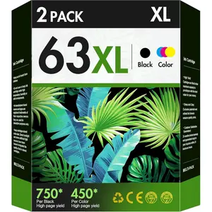 63XL Ink  Combo Pack Replacement for  Ink 63 Black and Color | 63XL 63 Ink Cartridges for  Printers Work for OfficeJet 3830 4650 5255 3833 DeskJet 1112 3630 3634 Envy 4510 4520 (2 Pack)
