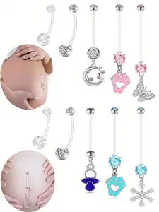 Rhinestone Decor Belly Button Nails, Transparent Acrylic Long Belly Rings, Fashion Feet Pendant Belly Piercing Jewelry for Women & Girls