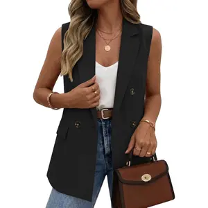 Mina Self 2026 Summer Women's Sleeveless Vest Blazer - Lightweight Loose Fully-Lined Fashion Casual Top with Pockets