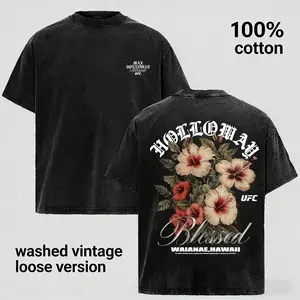 Men’s Washed Graphic T-Shirt – Blessed Hibiscus Hawaii Design, Premium Casual Fan Tee, Streetwear Watercolor Style