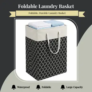 Laundry basket, laundry basket with long handle, foldable waterproof clothing basket, tall laundry bin, for bedroom, bathroom, dorm, 75L, black