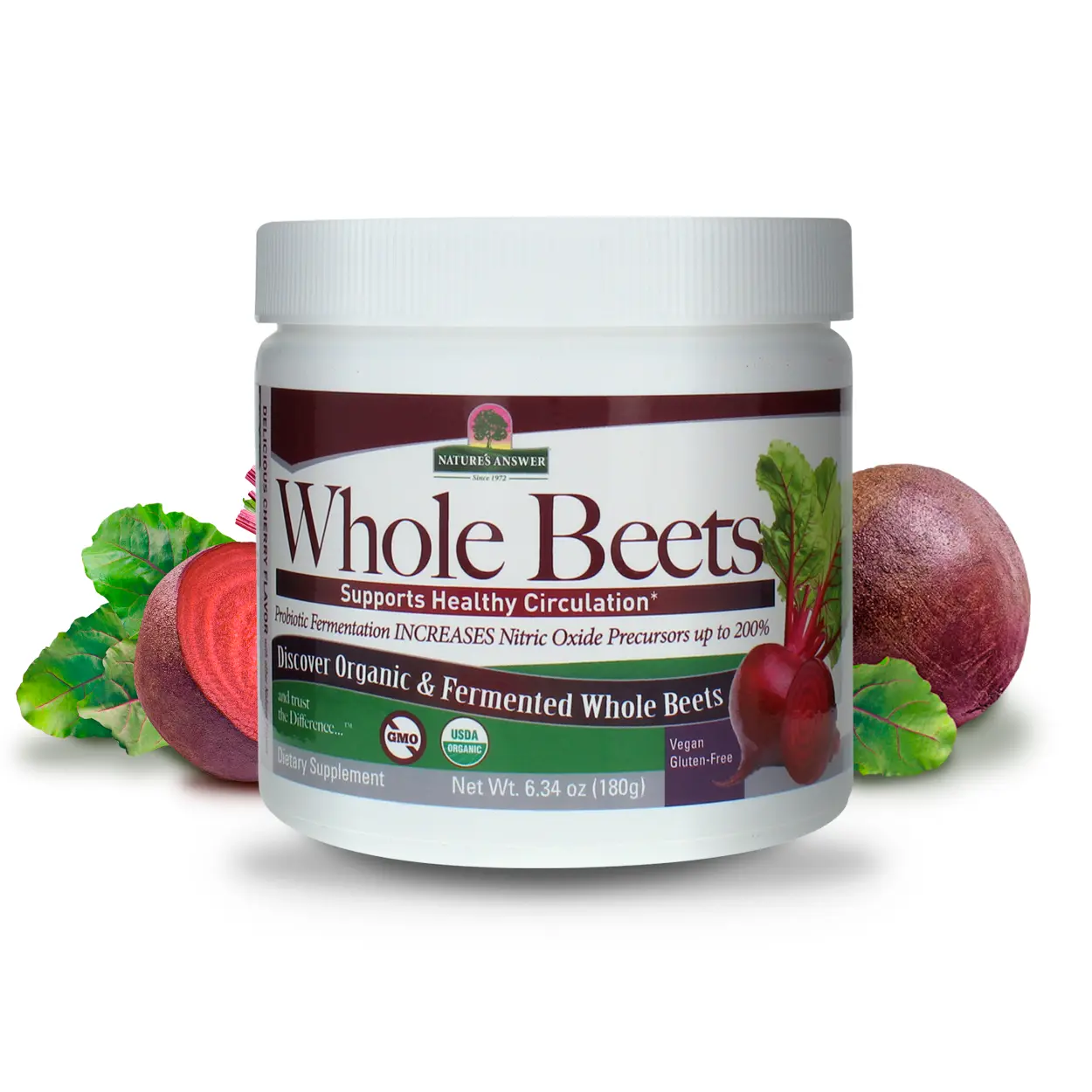 Nature's Answer Whole Beet Root Powder | Organic & Fermented | Great Tasting Cherry Flavor | Supports Cardiovascular Function | Dietary Supplement 6.34oz