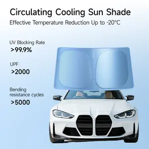 Foldable UV-blocking windshield sunshade, Suitable for use on the front windshields of pickup trucks and SUVs; Blocks 99.9% of UV rays; UPF > 2000