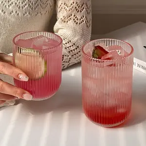 Vertical Striped Glass Cups, 4/6pcs Juice Cup, Wine Glass, Drinking Glasses, Drinkware, Suitable for Cocktails, Beer, Lemonade, Iced Tea, Mixed Drinks, Drink Presentation