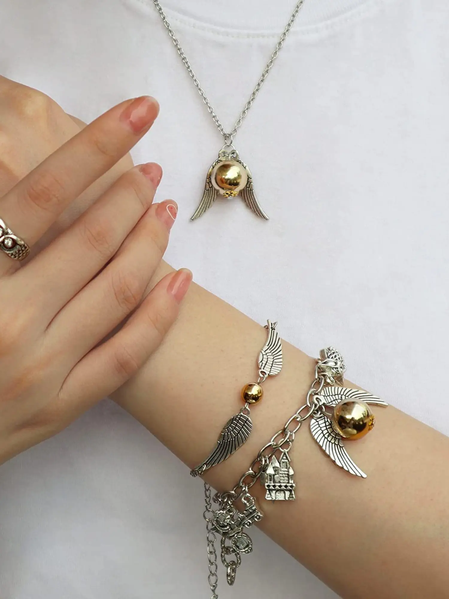 Harry Potter Series Accessories Set 3 Piece, Jewelry Set, Elegant Thief Necklace Bracelet Ring, Perfect Valentine's Day and Birthday Gift