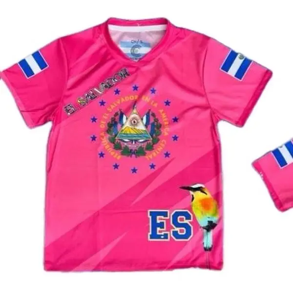 El Salvador Pink Style Jersey with National Emblem and Bird Design ES Logo