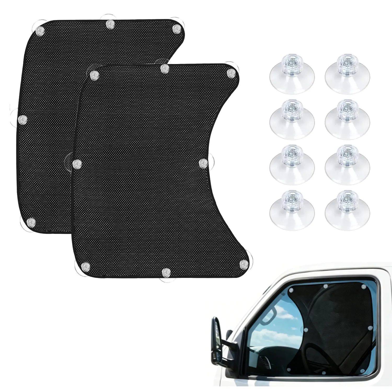 Upgraded 2 PCS Semi Trucks Window Shades, 23.6"x21.6" UV Protection Truck Window Shade with Suction Cups, Compatible with Freightliner, Volvo VNL, International, Kenworth, and RVs