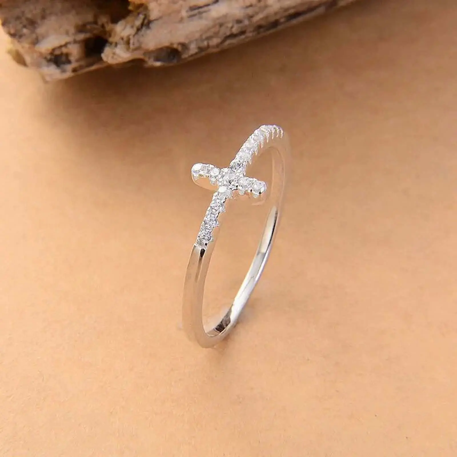 Single Row Cross Zircon Ring – Women's Couple Jewelry, Personalized Gift for Birthday & Anniversary