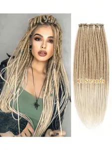 24 Inch Dreadlock Extensions 10 Strands Hippie Single Ended Dreads Ombre Blonde 0.6 Cm Width Loc Extensions Reggae Style Synthetic Curly Crochet Hair For Women Christmas New Year Carnival Music Festival