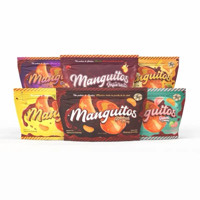 Manguitos in chamoy bundle six flavors nanche , guava , peach , infiernito , culiacancito , mango