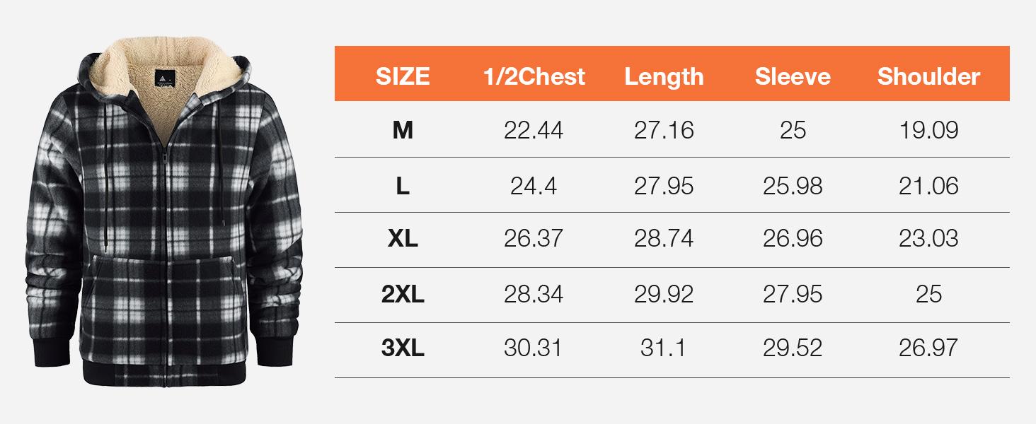 ZITY Men's Thick Plaid Fleece Lined Hooded Coat Winter Warm Shearling Full Zip Jacket with Sherpa Lining for Chilly Days Stylish Black Checked Long Sleeve Menswear Winter Outfits Men Coral