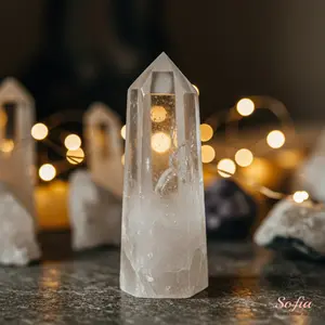 Natural Clear Quartz Crystal Tower Clear Crystal Gemstone Single Point Wand Crystal Obelisk Mineral Specimen Home Desk Meditation Decoration