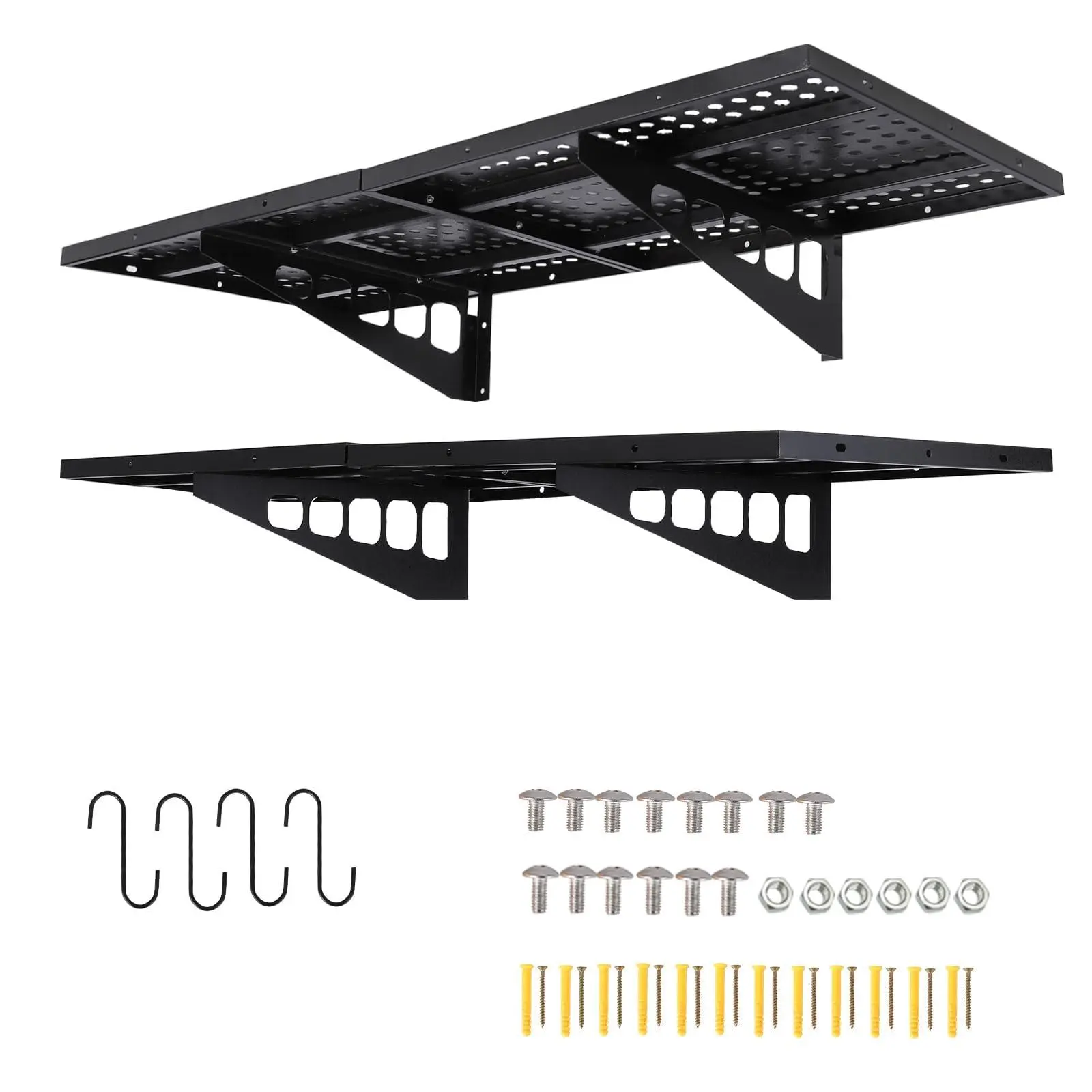 2-Pack Wall-Mounting Industrial Steel Mesh Floating Shelves, 20x48in Heavy-Duty Steel Rack with 560 LB Capacity, 2 Sets for Garage-Warehouse Organization & Decor
